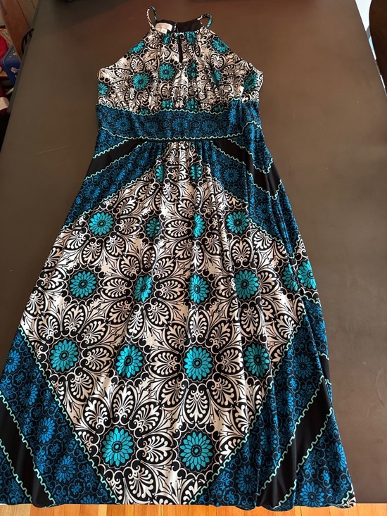 London Times Dresses & Skirts - London Times Black White Teal Floral Halter Dress